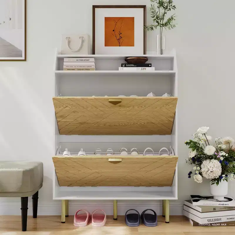 Shoe Cabinet with Slim 2-Drawer Organizer, Freestanding Shoe Shelf,Adjustable Hidden Entryway Rack, Modern Design for Hallway, Bedroom, Closet