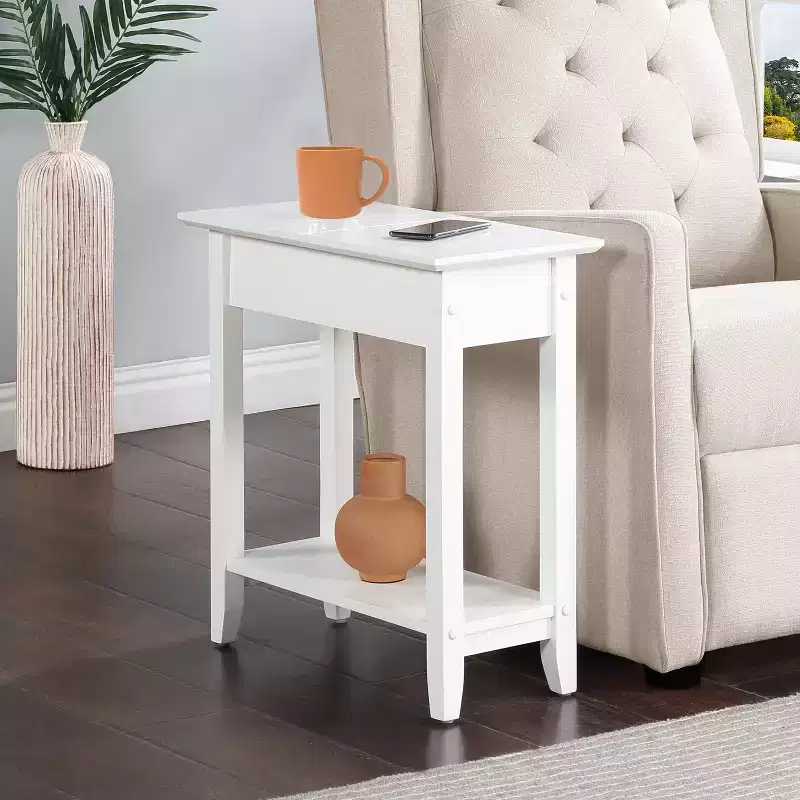 Flip Top End Table with Concealed Storage Compartment & Bottom Shelf