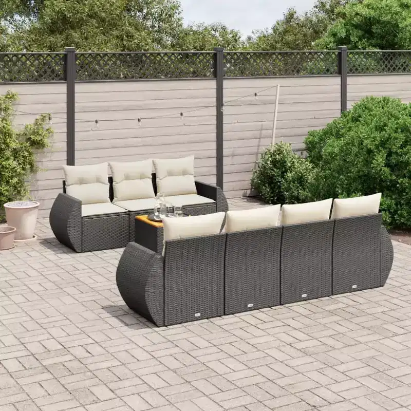 vidaXL 8 Piece Patio Sofa Set with Cushions Black Poly Rattan