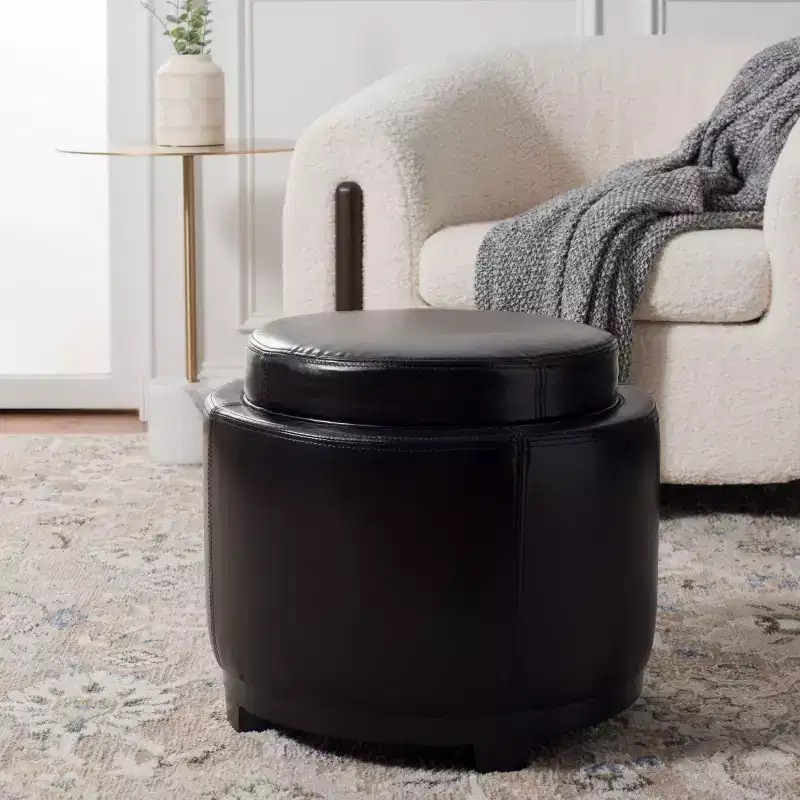 Round Flip-Top Storage Ottoman, Black/Red, Seats 1