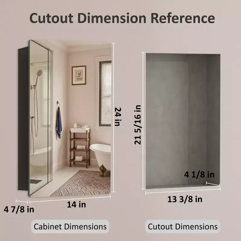 Modern Rounded Corner Metal Frame Medicine Cabinet with Mirror Door,Wall Mounted Bathroom Cabinet