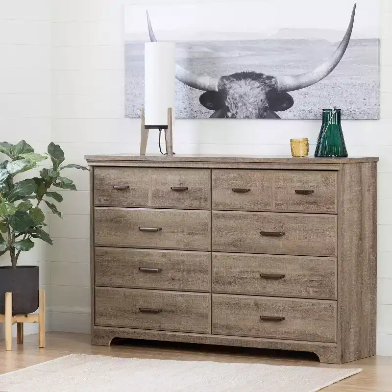 HomeStock 5.25 in.H Particle Board Horizontal Dressers with 8 - Drawers in Brown Finish