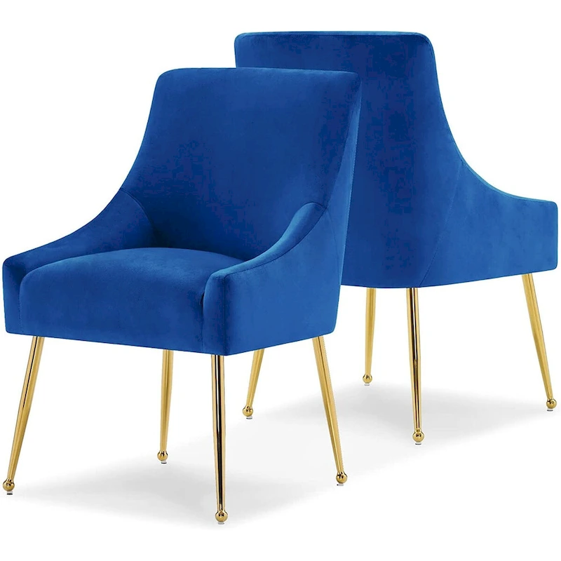Ivinta Modern Dining Chair Set of 2, Yellow Velvet Upholstered Dining Chair with Gold Legs, Comfy Chair