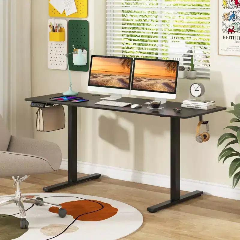 63 x 24 Inch Sit Stand Desk Height Adjustable Electric Standing Desk Natural/Brown/White