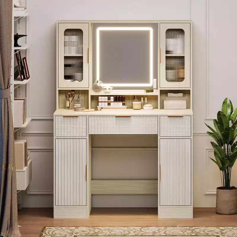 Makeup Vanity Desk with Mirror and 3 Drawers, Bedroom Dressing Table Set