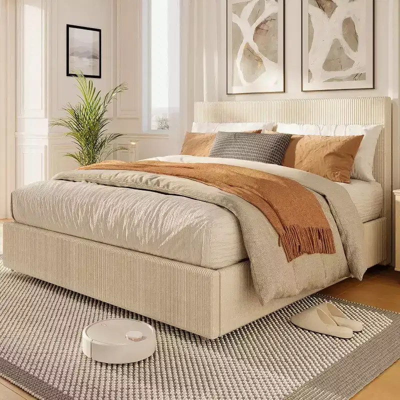 King Size Bed Frame with Tall Tufted Wingback Headboard, Platform Velvet Upholstered King Bed Frame with 4 Storage Drawers and Wooden Slats Support