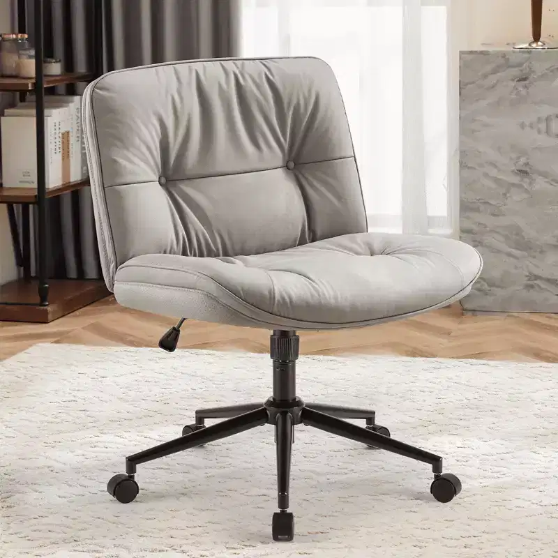 Chair Modern Home Criss Cross Legged Armless Wide Seat with Wheels Swivel Height Adjustable Comfy Computer Task Seating Room