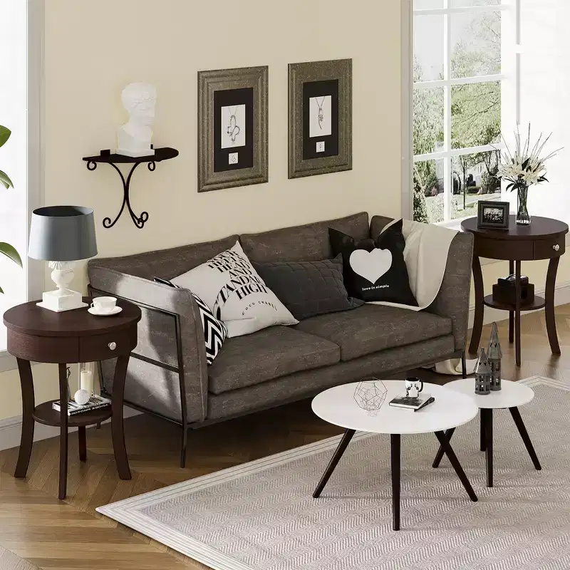 tier Side End Sofa Table Round Nightstand Bedroom Living Room White/Espresso/Black