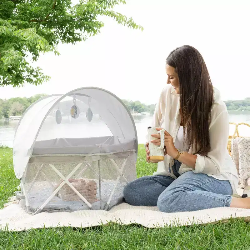 Portable Infant Activity Center: Metal Frame, 15 lb Capacity, Folds for Transport & Storage