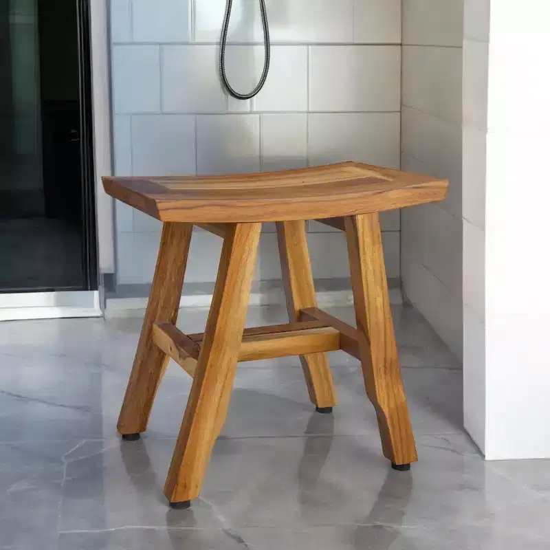 HomeRoots 14 Natural Teak Curvilinear Shower Bench