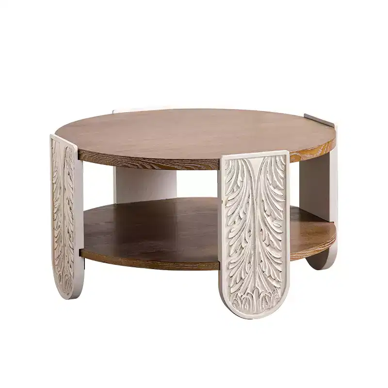 GDFStudio Retro Double-Layer Carved Wooden 32 Coffee Table