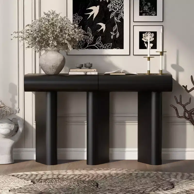 Merax Modern Curved-Drawer Console Table with Geometric Legs