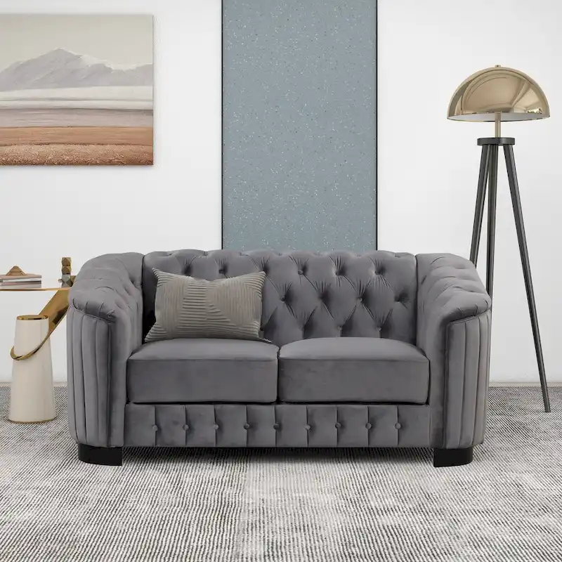 64.3 Velvet Upholstered Loveseat Sofa,Modern Loveseat Sofa with Thick Removable Seat Cushion,2-Person Loveseat Sofa Couch