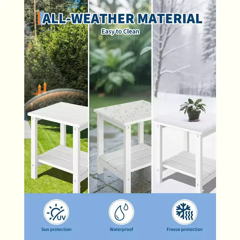 Folding Adirondack Chairs Set of 2 with Side Table, HDPE Plastic Wood Texture, 380LBS, Weather Resistant for Patio Pool