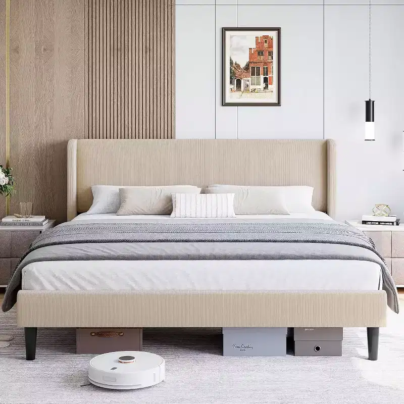 GustoWave Elegant Velvet Upholstered Bed Frame with Headboad and Wingback, Easy Assembly