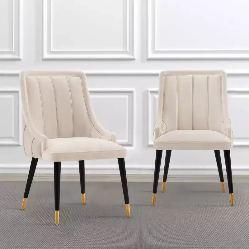Set of 2 Eda Modern Velvet Upholstered Dining Chairs Cream - Manhattan Comfort