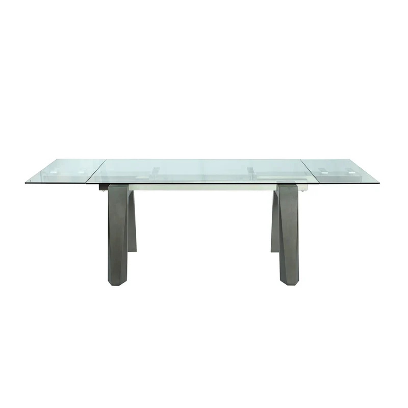 Extendable Glass Top Dining Table with Solid Wood Legs