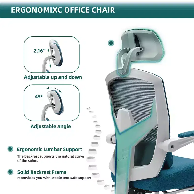 Ergonomic Office Chair with Swivel, Retractable Footrest, Lumbar Support Pillow, and Padded Armrests