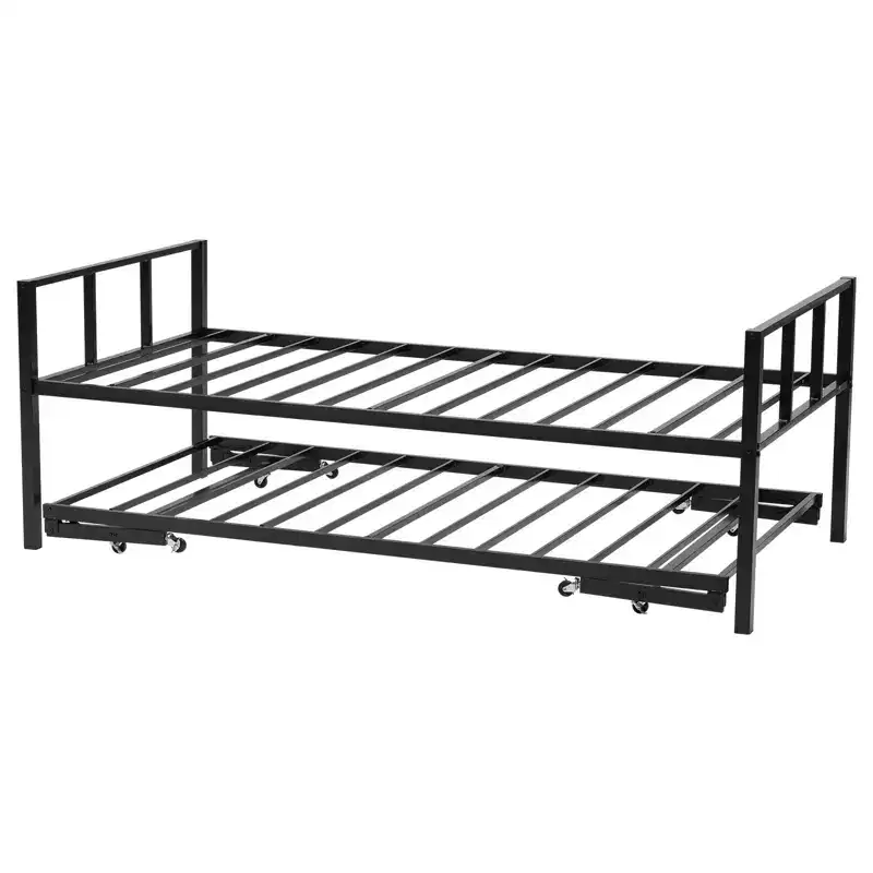 Twin Size Daybed Frame with Pop-Out Trundle, Heavy-Duty Metal, 400 lbs Capacity