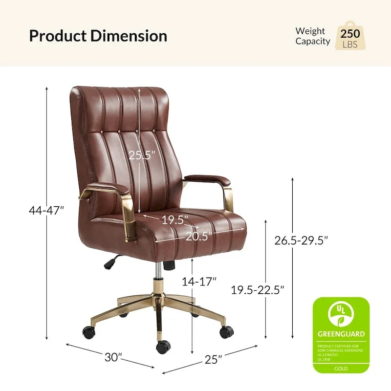 Mid-Century Modern Vegan Leather Swivel Tilting Office Chair with Channel Tufted and Metal Feet
