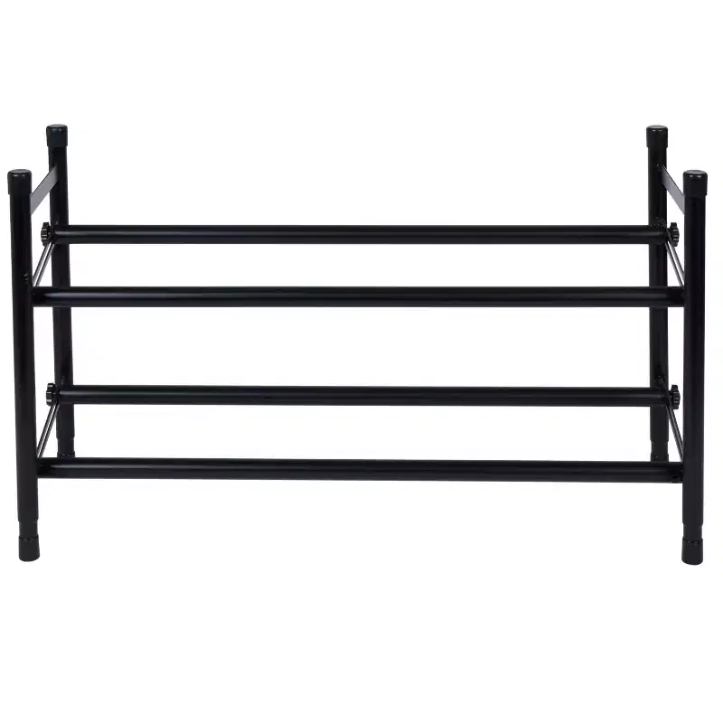 Organize It All 2 Tier Expandable, Stackable and Adjustable Shoe Rack Organizer Black: Iron Frame, Holds 12 Pairs, 46" Width