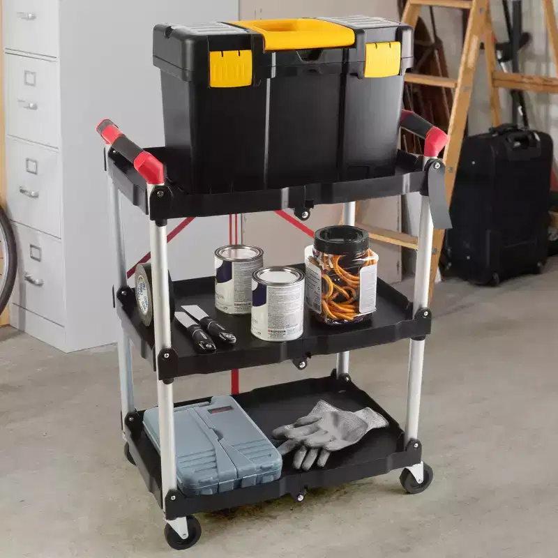 Folding Utility Cart with Wheels 50 lb Capacity Per Shelf