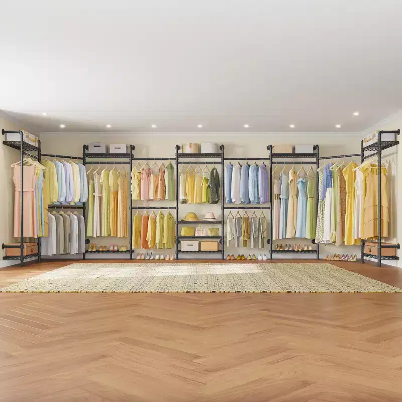 U Shape Heavy Duty Expandable Wall Mounted Garment Rack, Walk-In Closet System