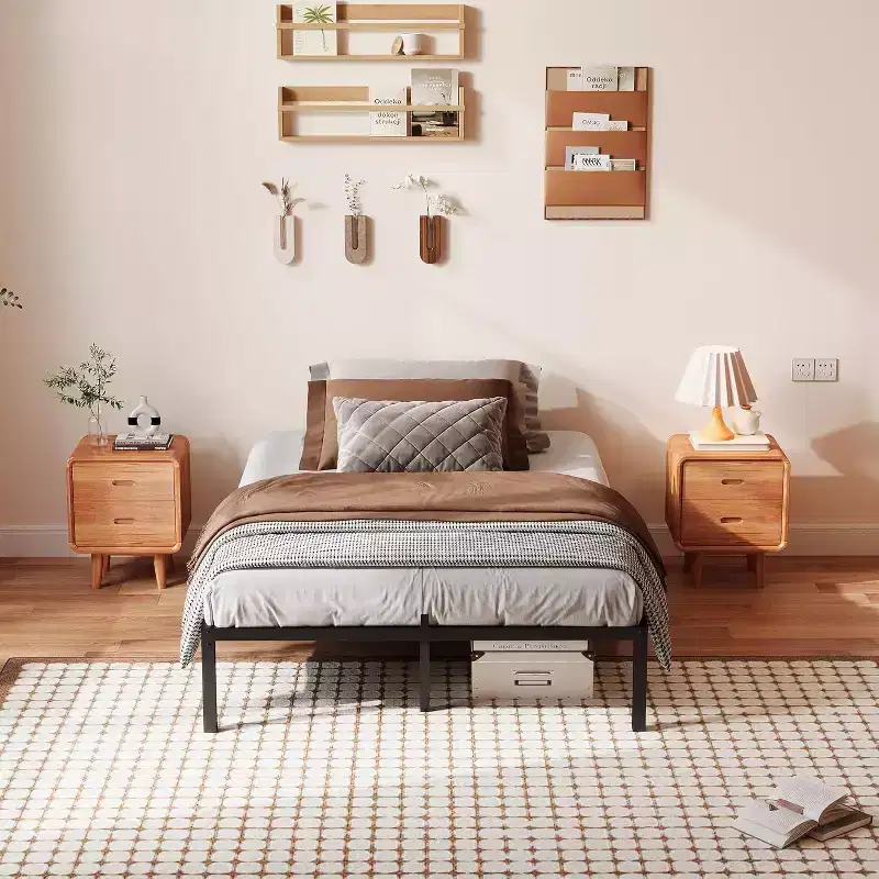 6/12 TWIN/Full Metal Platform Bed Frame, Heavy Duty Steel Slat Support, Noise-Free, Storage Space