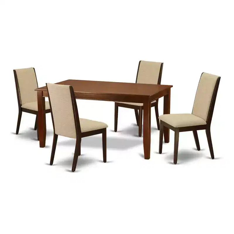 Mahogany Wood Dining Table Set, Rectangle, Seats 4, 5-Piece