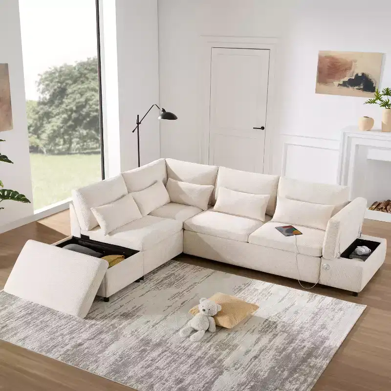 Whisen 270 Modular Sectional Sofa Bed - L-Shaped 6-Seater with Storage Ottoman, Chenille Couch, Customizable for Living Room & Apartment