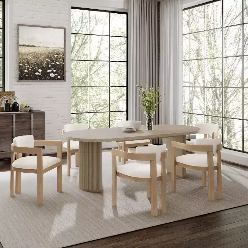 Christopher Knight Home Preyta Rustic 7 Piece Rubberwood Upholstered Dining Set with Double Pedestal Oval Table