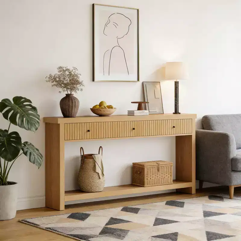 GDFStudio Kensley 70 W Wood 3 Drawer Console Table