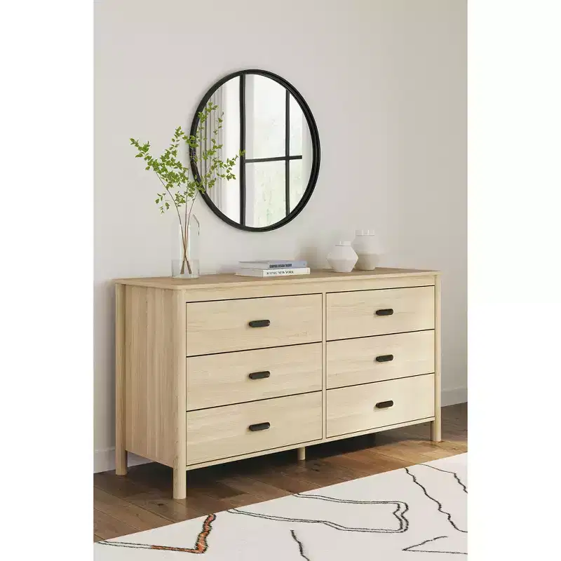 Six Drawer Dresser in Tan, Natural Ash Wood Grain Finish