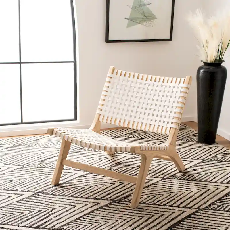 SAFAVIEH Theodora Leather Woven Accent Chair - 25.2 W x 31.5 L x 26.8 H - 25Wx31Dx27H