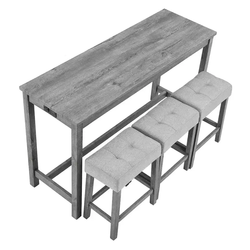 sumyeg Industrial 4-Piece Bar Table Set with Power Outlet in Grey