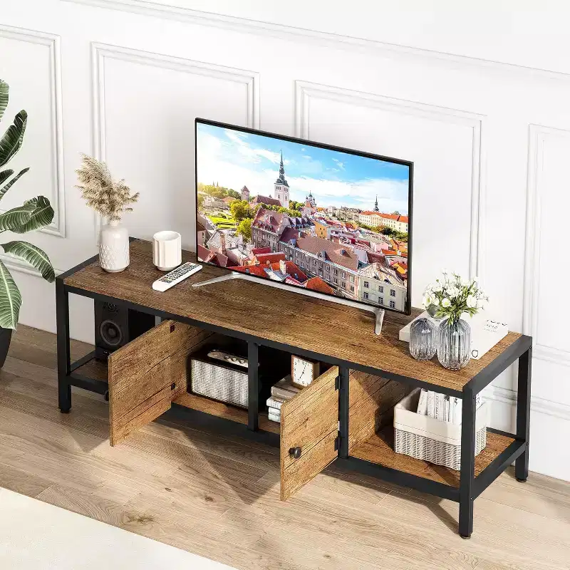 TV Stand with Storage, Rustic Brown Entertainment Center with Closed Cabinets and Open Shelves, Multi-Functional Media Console