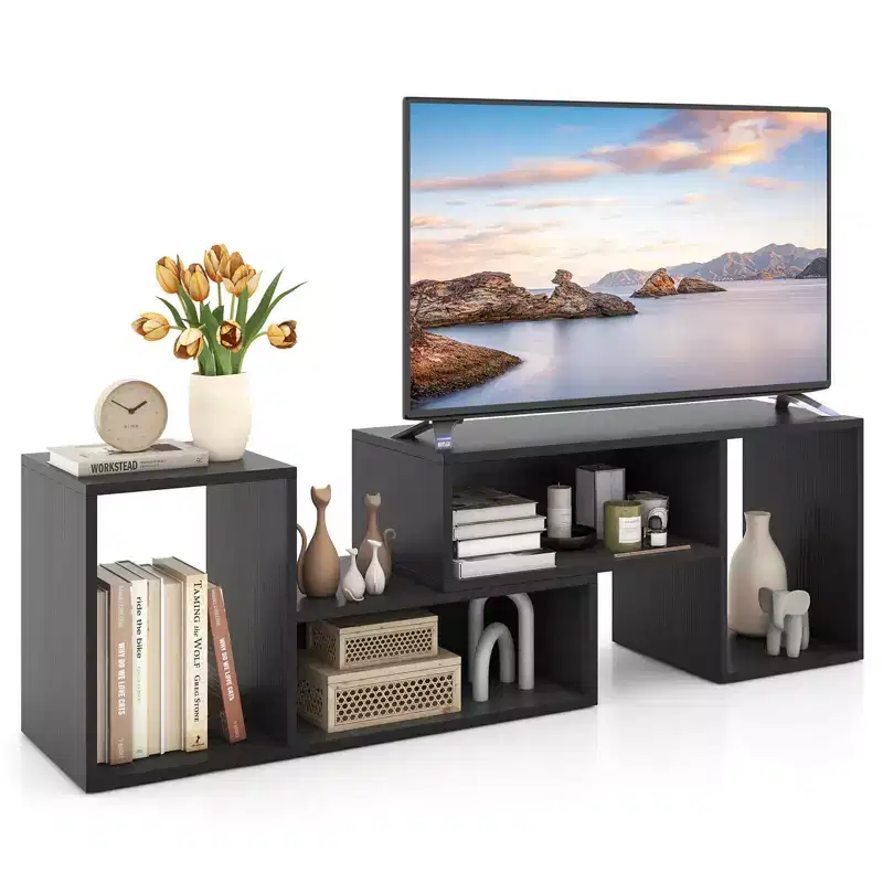 2 PCS Adjustable TV Stands with Storage Cubes for TVs up to 55 Inches, White/Black