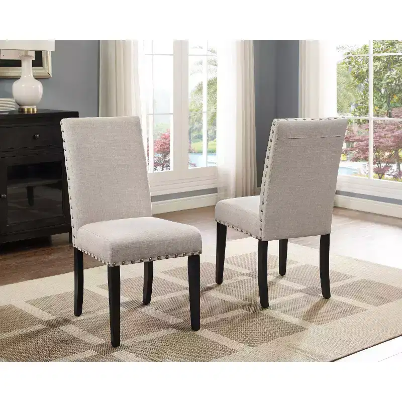 Fabric Dining Chair with Nailhead Trim, Beige/Blue/Gray/Purple/Red, Set of 2