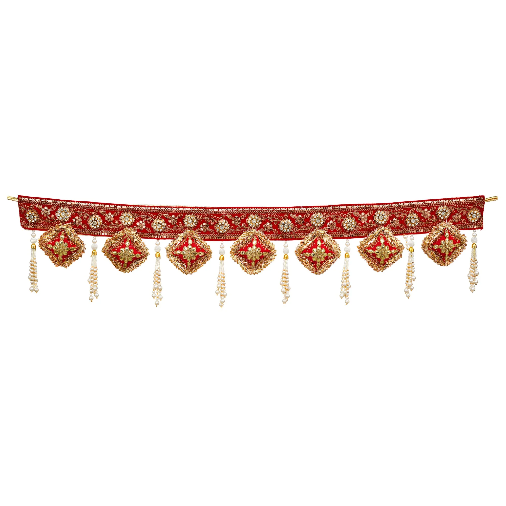 Premium Handmade Door Hanging/Bandarwal/Toran for Door, Gota Flower Traditional Bandarwal for Door, 37 inches Length, Multicolour Diwali Decor (37 Inches)