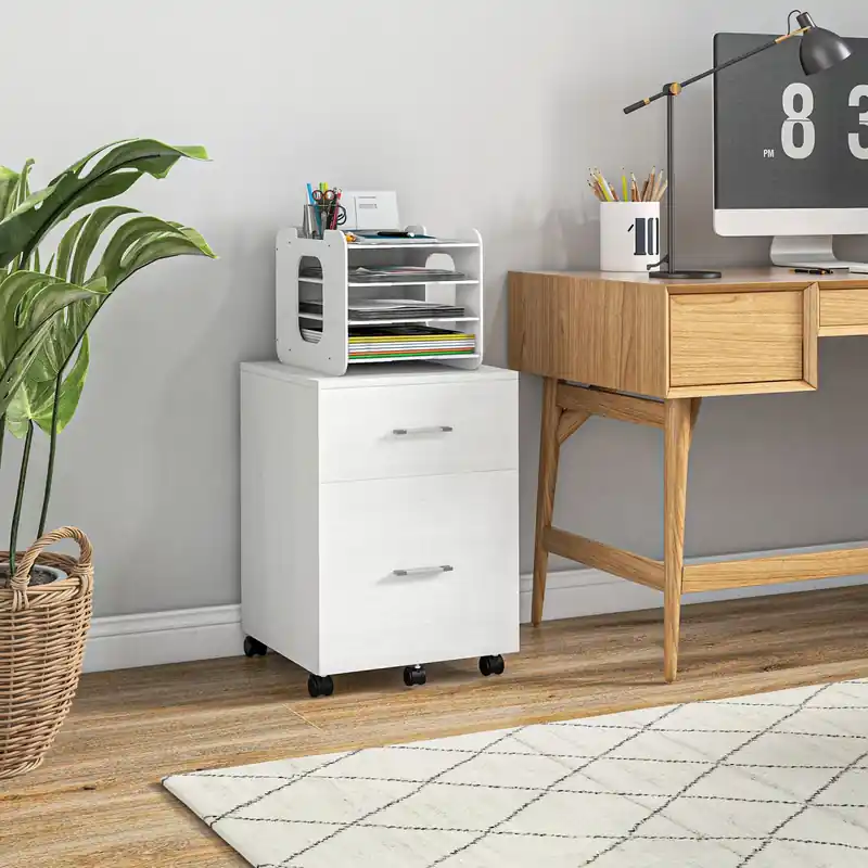 Filing Cabinet For Letter Or A4 Files W/ 2 Drawers Casters