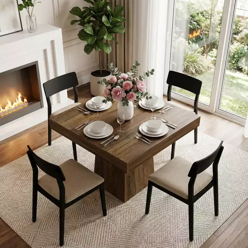 31.5-Inch Square Farmhouse Dining Table, Small Kitchen Dinner Table for 2-4