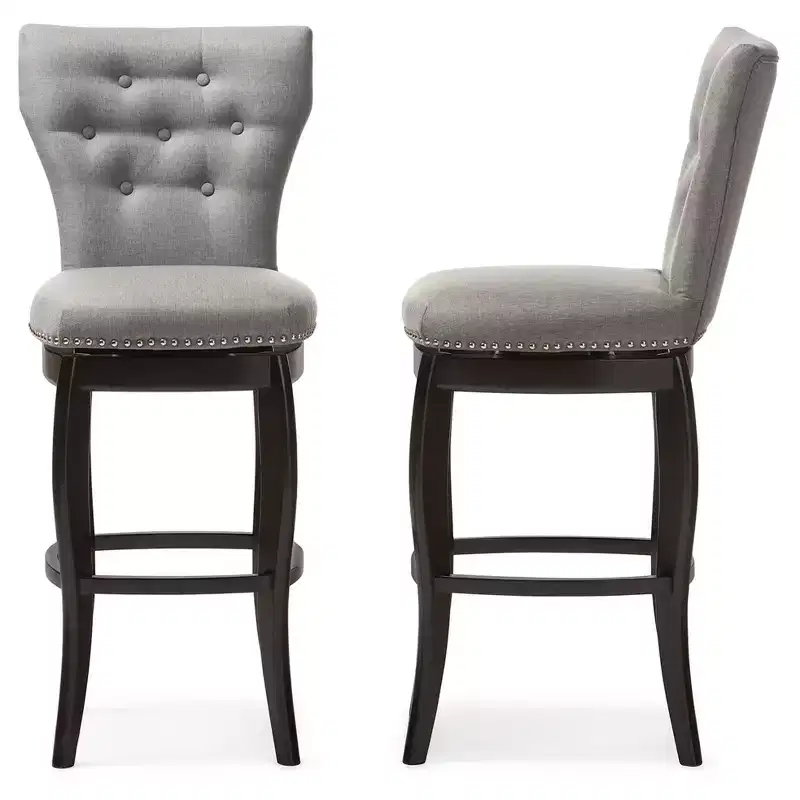 29" Fabric Upholstered Button Tufted Swivel Barstool Gray: Rubberwood Frame, Polyester Upholstery