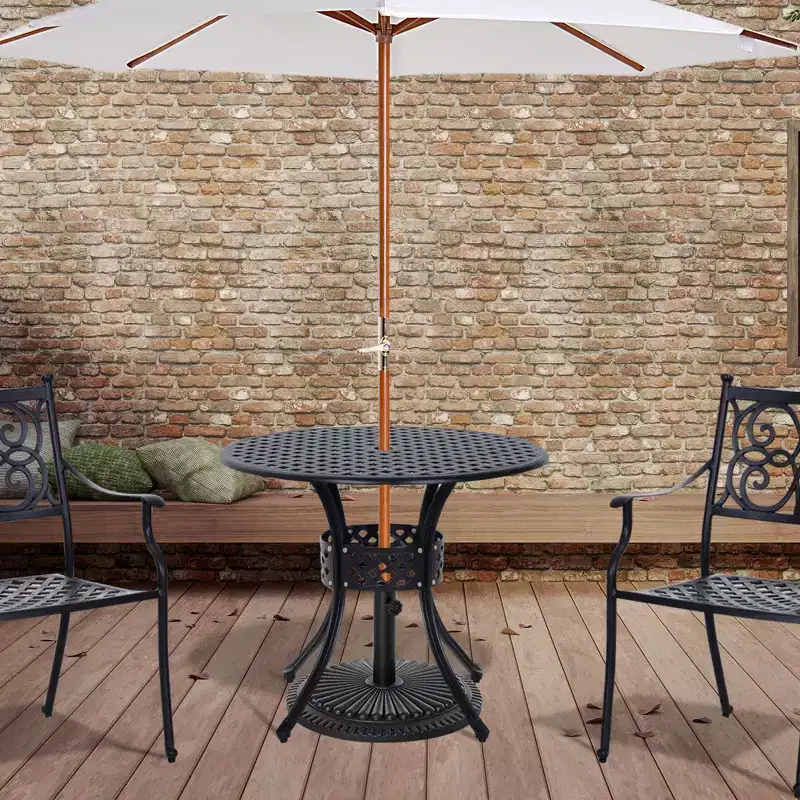 Outsunny 33 Patio Dining Table Round Cast Aluminium Outdoor Bistro Table with Umbrella Hole - Black