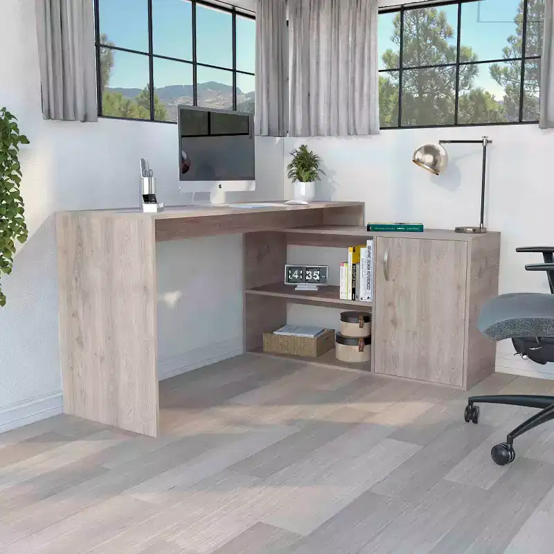 Modern L-Shaped Computer Desk with Storage,Corner Desk with Open Shelves & Cabinet,Right Return Design Desk for Home Office Workstation