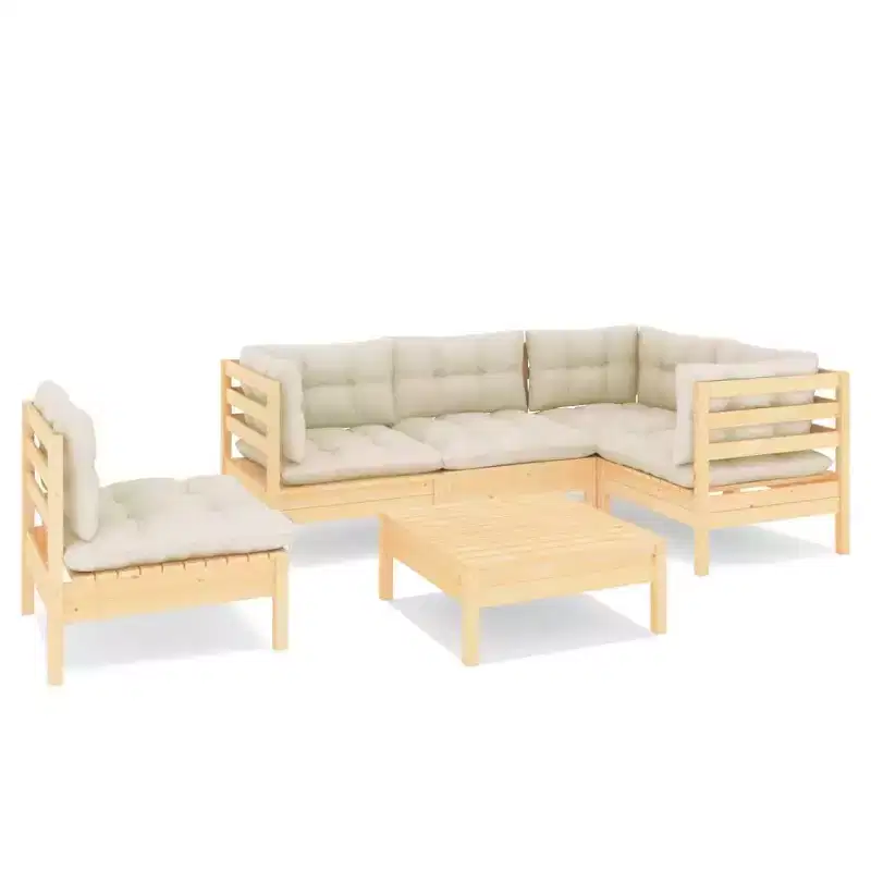vidaXL Solid Pinewood Patio Lounge Set 6 Piece with Cushions