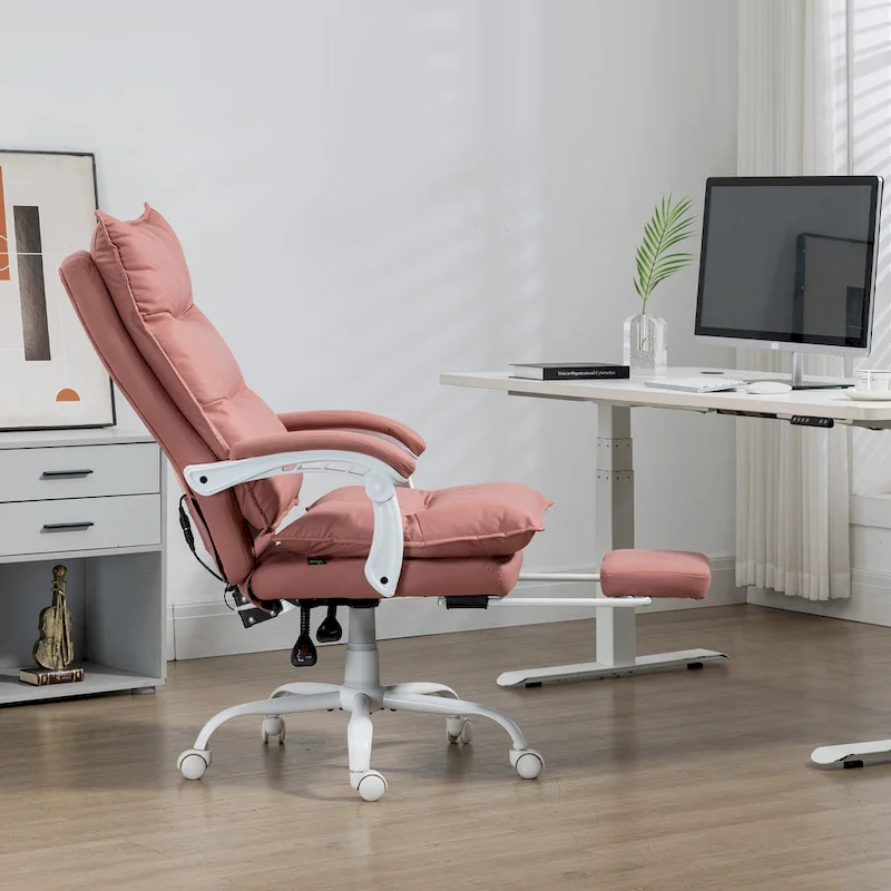Vinsetto High Back Massage Office Chair with 6 Vibration Points, Heated Reclining Microfiber Computer Chair with Footrest