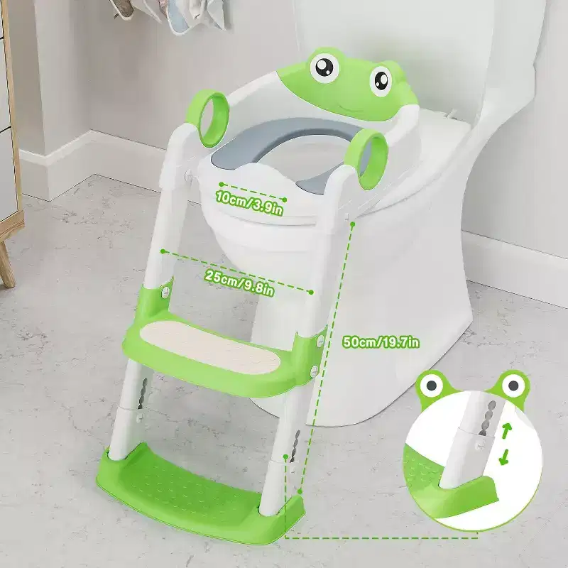 Potty Training Seat with Step Stool Ladder Toddler Kids Potty Seat with Handles Toilet Training Seat with Anti-Slip Safe Pads Adjustable Height Legs