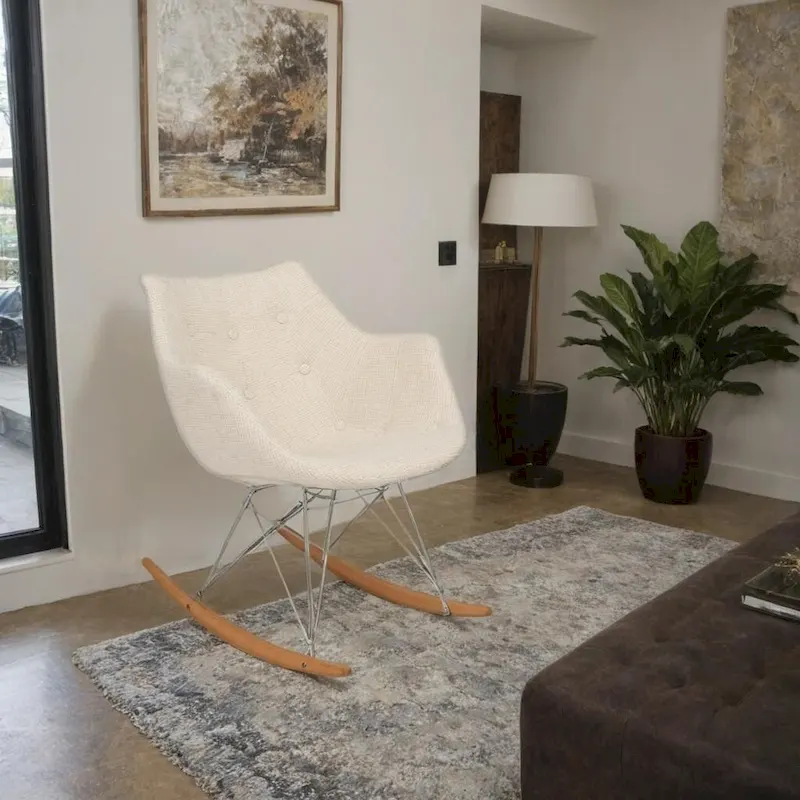 Polyester Upholstered Rocking Nursing Chair - Modern Accent Armchair for Home Living Room Bedroom