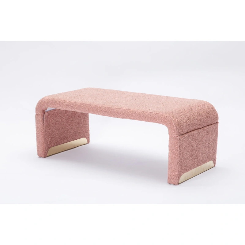 New Boucle Fabric Ottoman Footstool Bedroom Bench Shoe Bench With Gold Metal Legs