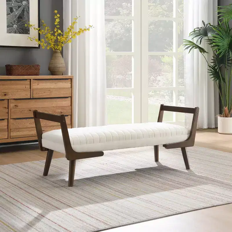 GDFStudio Indra Mid-Century Modern 52 Rubberwood Upholstered Bench